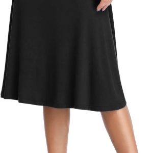 Women Ruched High Waist Knee Length Jersey A-Line Stretchy Flared Casual Skirt - Image 2