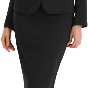 Women 2 Piece Suit Skirt Set Business Casual Long Sve Blazer and Pencil Skirt - Image 1