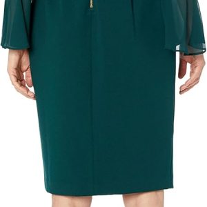 Women Solid Sheath with Chiffon Bell Sves Dress - Image 2