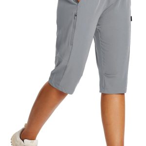 Women 15" Long Shorts Below The Knee Capri Hiking Cargo Shorts Lightweight Quick Dry Elastic Waist for Casual - Image 2