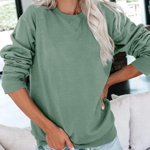 Women Casual Long Sweatshirt Crew Neck Cute Pullover Relaxed Fit Tops - Image 2