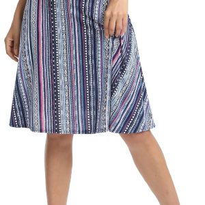 Women Ruched High Waist Knee Length Jersey A-Line Stretchy Flared Casual Skirt - Image 2