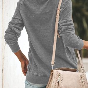 Women Casual Crewneck Sweatshirt Long Sve Solid Color Shirt Soft Lightweight Loose Top - Image 2