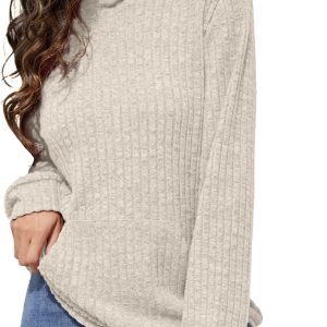 Womens Long Sve Shirts Kangaroo Pocket Fashion Hoodies Fall Pullover Sweatshirts - Image 2