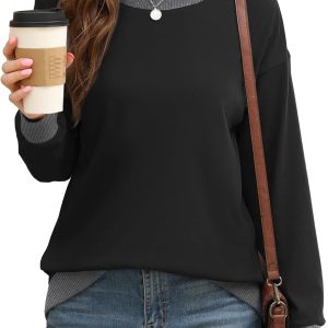 Sweatshirts for Women Crewneck Long Sve Loose Fit Tops Color Block Ribbed Trim Fashion 2024 - Image 2